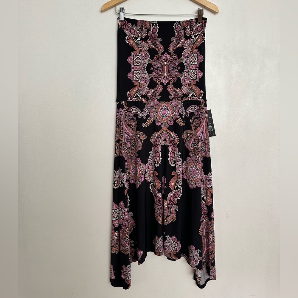 "INC" BLACK PINK PAISLEY CONVERTIBLE HANDKERCHIEF MAXI SKIR TO MIDI DRESS NWT